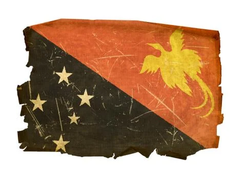 Papua new guinea flag old, isolated on white background Stock Photos