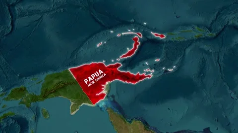Papua New Guinea is highlighted on a 3D map zoom animation Stock Footage 342435489