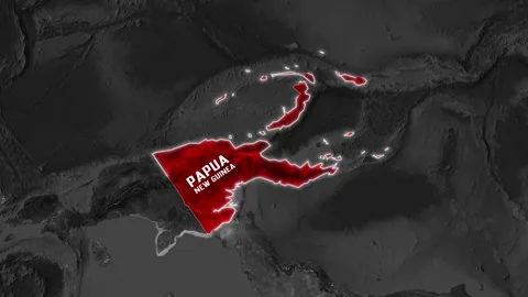 Papua New Guinea highlighted map animation showing country boundaries Stock Footage 342435492