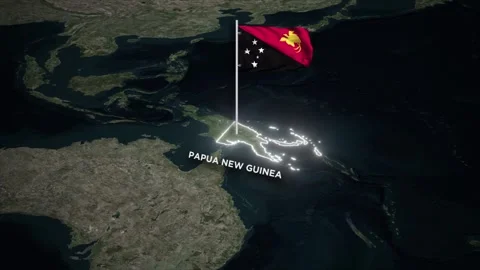 Papua New Guinea Map Animation, 3D Waving of Flag &amp; Glowing Border on World Map Stock Footage 334801348