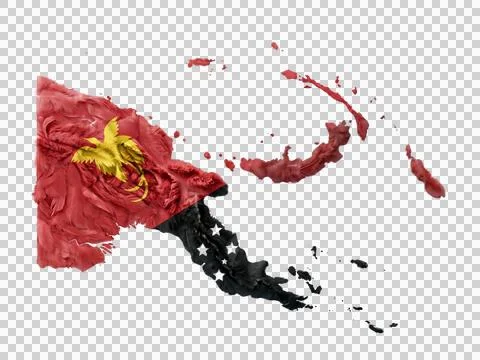 Papua new guinea map made of feathers on a transparent background, 3d illus.. Stock Illustration