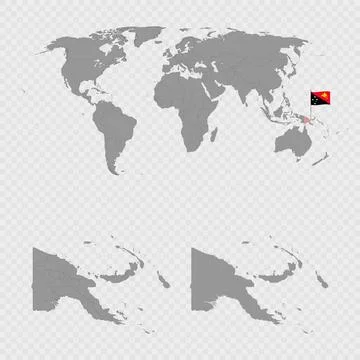 Papua New Guinea Map Set with World Location. Stock Illustration