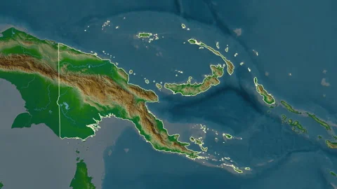 Papua New Guinea map - solid. Border. Physical. Video stock 273371499