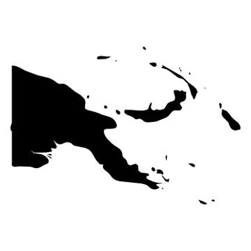 Papua New Guinea - solid black silhouette map of country area. Simple flat Stock Illustration