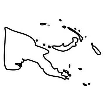 Papua New Guinea - solid black outline border map of country area. Simple flat イラスト素材