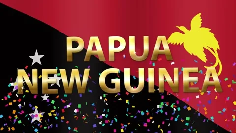 Papua New Guinea Waving Flag with Golden Text and Confetti Video stock 342118348