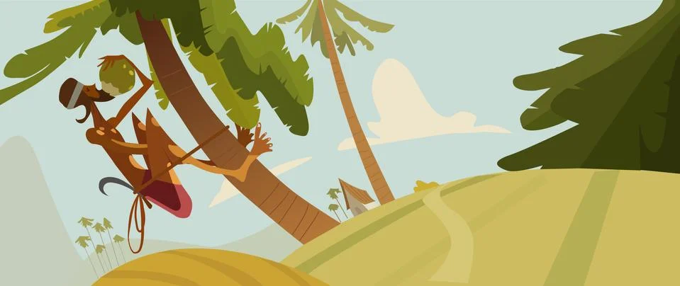 Papuan on a palm tree Stock Illustration