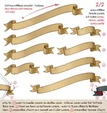 Papyrus Ribbons Diagonal Bottom Left Towards Top Right 2  Two Designs by Fo.. Stock Illustration