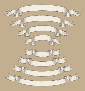 Papyrus Scroll Curved Center Uwards n Downwards Four Sizes 2 Stock Illustration
