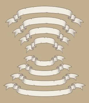 Papyrus Scroll Curved Center Uwards n Downwards Four Sizes Stock Illustration