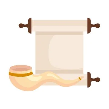 Papyrus scroll with shofar horn, on white background Illustrazione stock