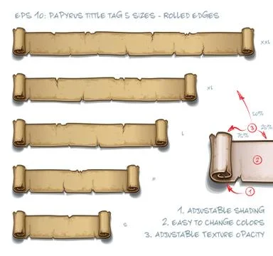 Papyrus Tittle Tag Five Sizes - Rolled Edges Stock Illustration