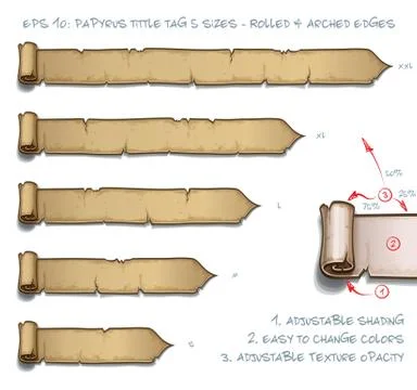 Papyrus Tittle Tag Five Sizes - Rolled and Arched Edges Stock Illustration