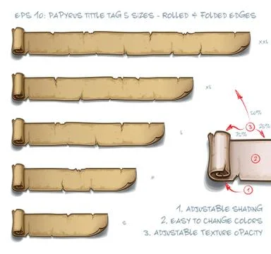 Papyrus Tittle Tag Five Sizes - Rolled and Folded Edges Stock Illustration