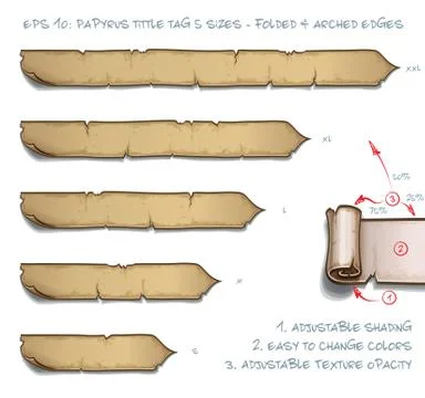 Papyrus Tittle Tag Five Sizes - Folded and Arched Edges Stock Illustration
