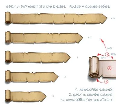 Papyrus Tittle Tag Five Sizes - Rolled and Corner Edges Stock Illustration