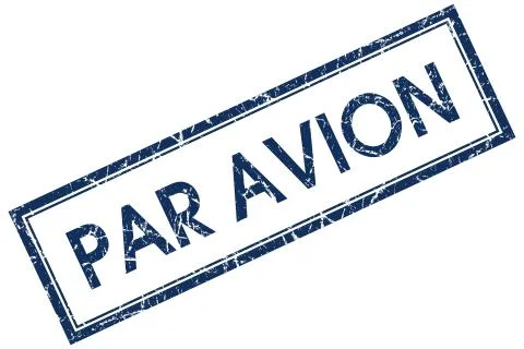 Par avion blue square stamp Illustrazione stock