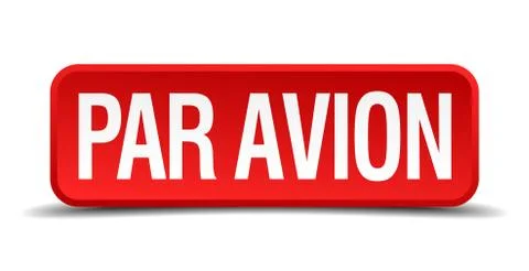Par avion red 3d square button isolated on white Stockillustratie