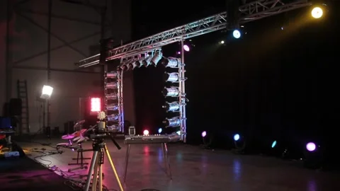 PAR show lights rig lowered mechanically Stock Footage 237724519