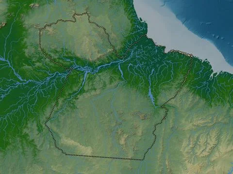 Para, Brazil. Colored elevation map with lakes and rivers 库存插图
