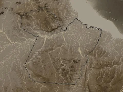 Para, Brazil. Elevation map colored in sepia tones with lakes and rivers 库存插图