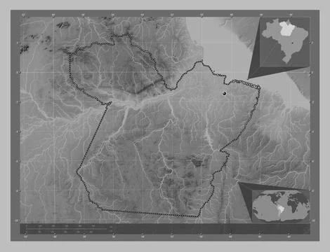 Para, Brazil. Grayscale elevation map with lakes and rivers 库存插图