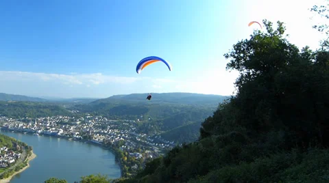 Para Glider Hang Gliding flying Rhine valley Boppard Rhineland-Palatinate Stock Footage 31744963