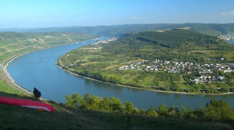 Para Glider Hang Gliding flying Rhine valley Boppard Rhineland-Palatinate Stock Footage 31745106