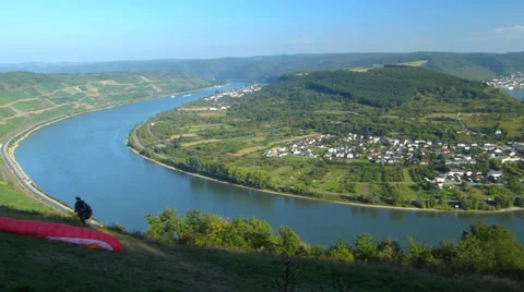 Para Glider Hang Gliding flying Rhine valley Boppard Rhineland-Palatinate Stock Footage 31745247