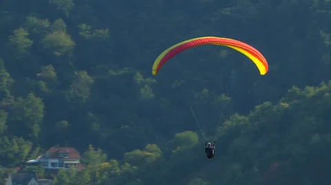 Para Glider Hang Gliding flying Rhine valley Boppard Rhineland-Palatinate Stock Footage 31745324