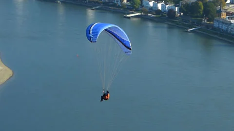 Para Glider Hang Gliding flying Rhine valley Boppard Rhineland-Palatinate Stock Footage 31745475