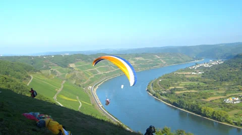 Para Glider Hang Gliding flying Rhine valley Boppard Rhineland-Palatinate Stock Footage 31745896