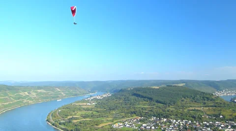 Para Glider Hang Gliding flying Rhine valley Boppard Rhineland-Palatinate Stock Footage 31746104