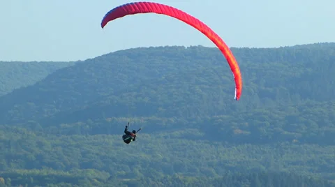 Para Glider Hang Gliding flying in Rhine valley Boppard Rhineland-Palatinate Stock Footage 31746510