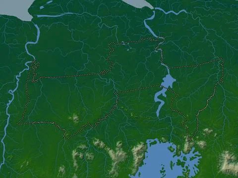 Para, Suriname. Colored elevation map with lakes and rivers Stock Illustration