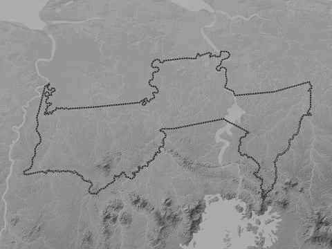 Para, Suriname. Grayscale elevation map with lakes and rivers 库存插图