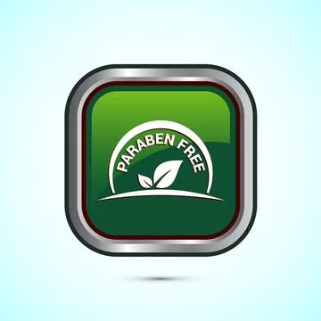 Paraben free icon, suitable for product label. Green color square button desi Stock Illustration