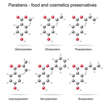 Parabens -  preservatives, 3d models Ilustración de archivo