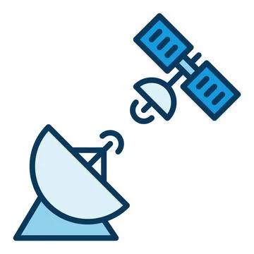 Parabolic Antenna with Satellite vector concept blue icon Stock-Illustration