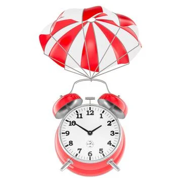 Parachute with alarm clock. 3D rendering Stock Illustration