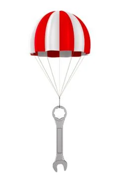 Parachute and spanner on white background. Isolated 3D illustration Stock Illustration