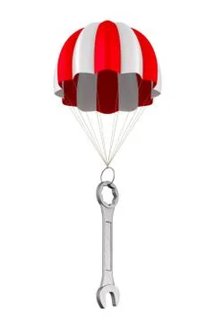 Parachute and spanner on white background. Isolated 3D illustration Stock Illustration