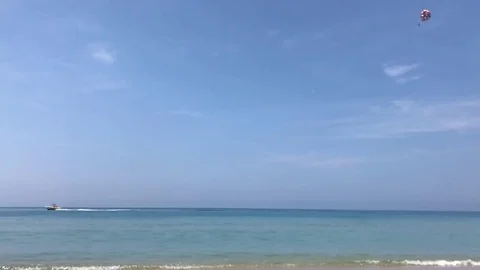 Parachute with boat on the sea,slow motion Stock Footage 80206004