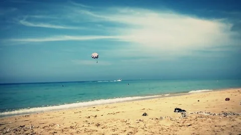 Parachute with boat on the sea,slow motion Stock Footage 80208023
