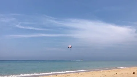 Parachute with boat on the sea,slow motion Stock Footage 80236261