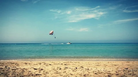 Parachute with boat on the sea,slow motion Stock Footage 80267092