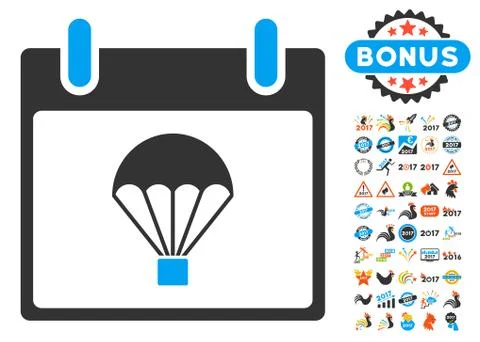 Parachute Calendar Day Flat Vector Icon With Bonus イラスト素材