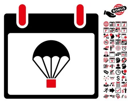 Parachute Calendar Day Flat Vector Icon With Bonus Stock Illustration