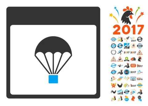 Parachute Calendar Page Flat Vector Icon With Bonus 스톡 일러스트