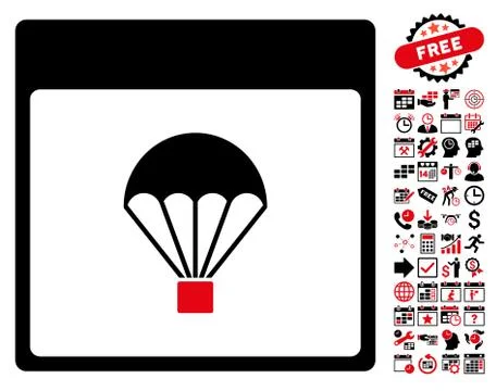 Parachute Calendar Page Flat Vector Icon With Bonus Illustrazione stock